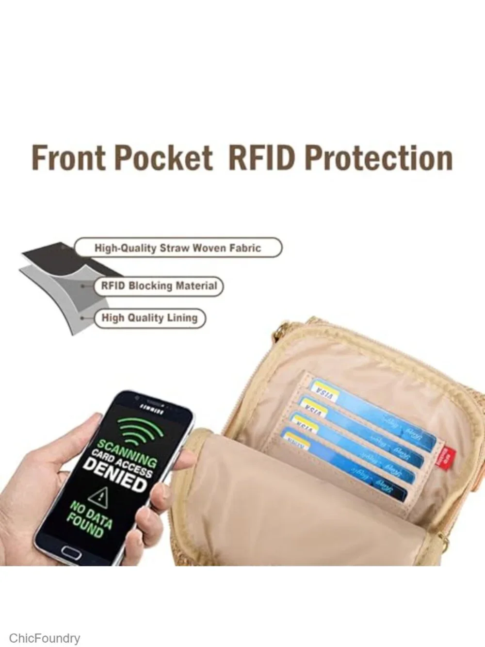 Faux Straw Crossbody Bag Small RFID Woven Phone Purse Summer Beach Travel